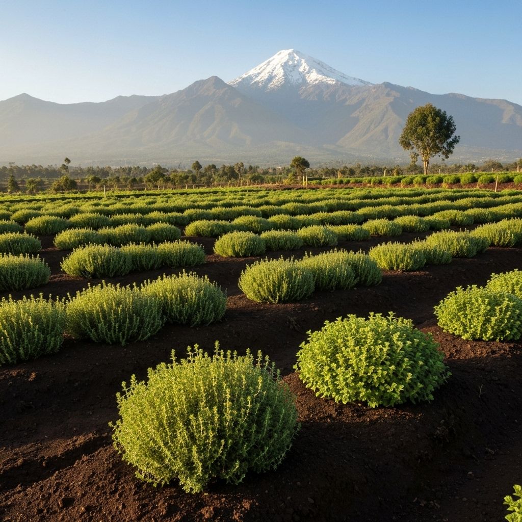 Kenyan highland farm with herb cultivation