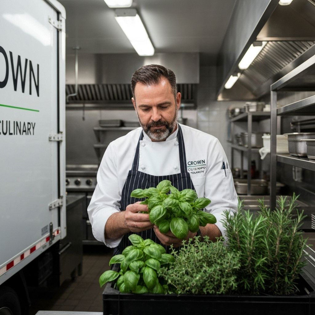 Professional chef receiving fresh herb delivery