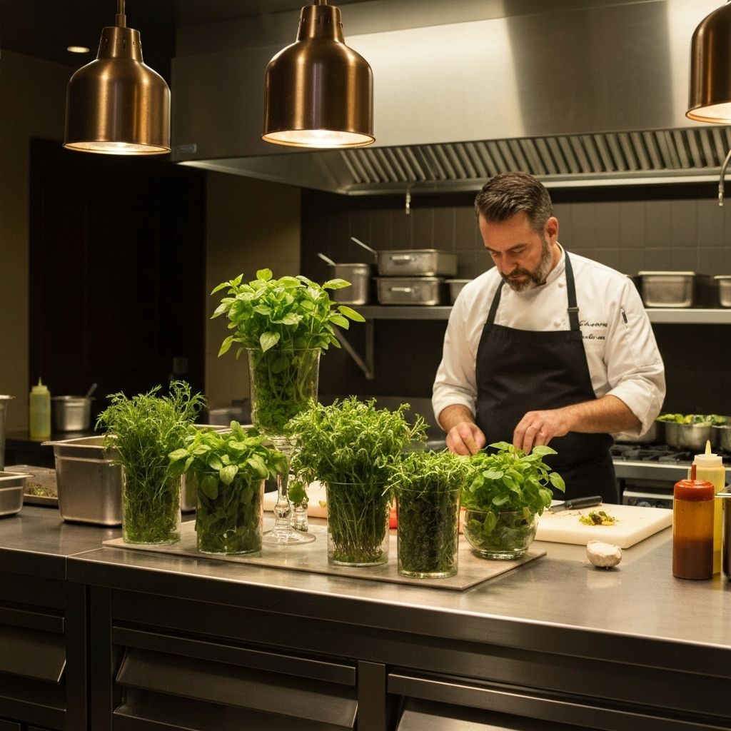 Professional kitchen herb display